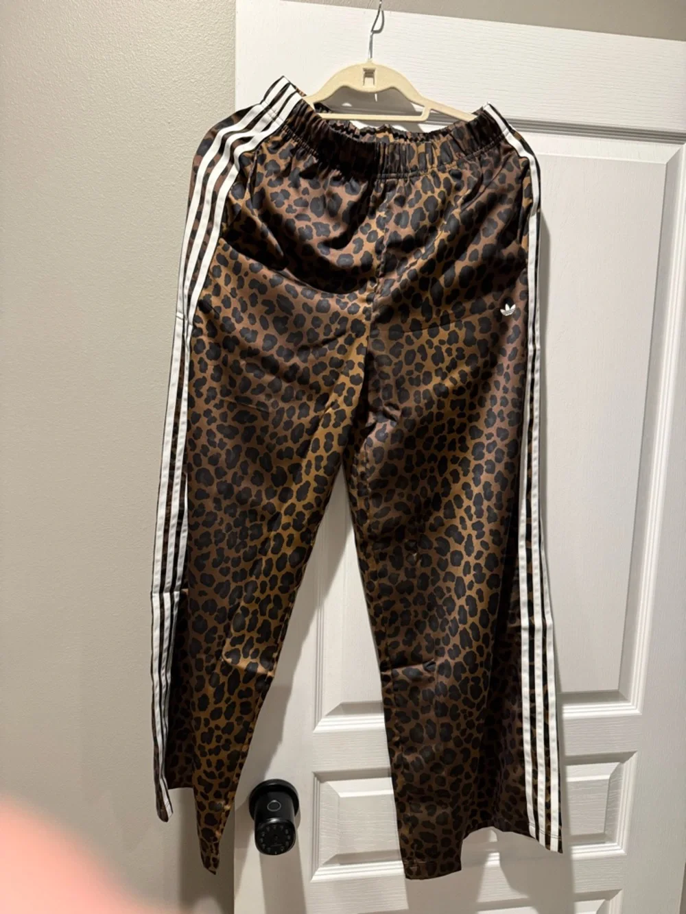 adidas Wide-Leg Leopard Print Silk Track Pants - Picture 4 of 5